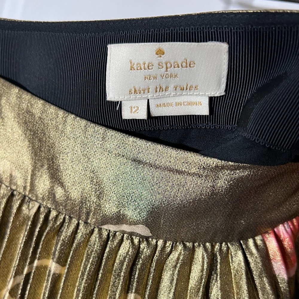 Kate Spade Hazy Rose Pleated Metallic Skirt Lame Floral Midi Y2K Coquette 12 - Picture 12 of 15